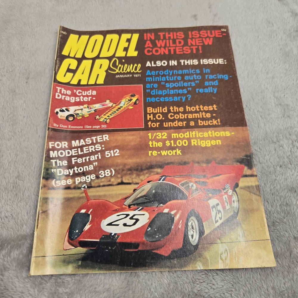Model Car Science Magazine January 1971 Cuda Dragster Ferrari 512 Vintage Hobby